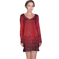 Red Grunge Texture Black Gradient Long Sleeve Nightdress by Ket1n9