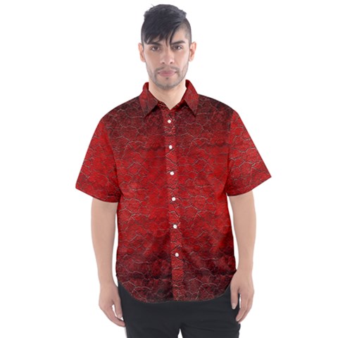 Red Grunge Texture Black Gradient Men s Short Sleeve Shirt by Ket1n9