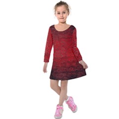 Red Grunge Texture Black Gradient Kids  Long Sleeve Velvet Dress