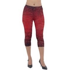 Red Grunge Texture Black Gradient Lightweight Velour Capri Leggings  by Ket1n9