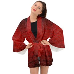 Red Grunge Texture Black Gradient Long Sleeve Kimono by Ket1n9