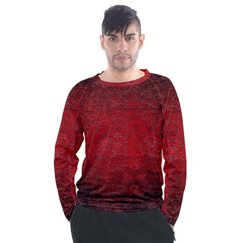 Red Grunge Texture Black Gradient Men s Long Sleeve Raglan T-shirt by Ket1n9