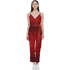 Red Grunge Texture Black Gradient V-neck Camisole Jumpsuit by Ket1n9