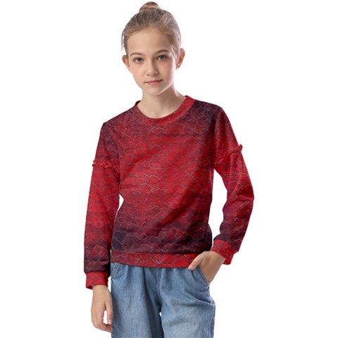 Red Grunge Texture Black Gradient Kids  Long Sleeve T-shirt With Frill  by Ket1n9