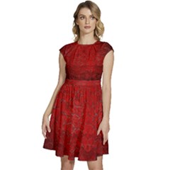 Red Grunge Texture Black Gradient Cap Sleeve High Waist Dress by Ket1n9