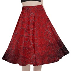 Red Grunge Texture Black Gradient A-line Full Circle Midi Skirt With Pocket by Ket1n9