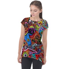 Art Color Dark Detail Monsters Psychedelic Cap Sleeve High Low Top by Ket1n9