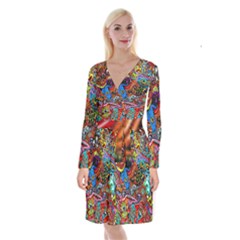 Art Color Dark Detail Monsters Psychedelic Long Sleeve Velvet Front Wrap Dress by Ket1n9