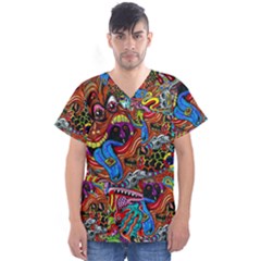 Art Color Dark Detail Monsters Psychedelic Men s V-neck Scrub Top