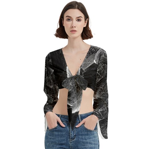 Space Universe Earth Rocket Trumpet Sleeve Cropped Top by Ket1n9