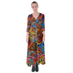 Art Color Dark Detail Monsters Psychedelic Button Up Maxi Dress by Ket1n9