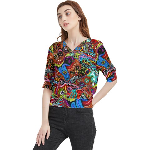 Art Color Dark Detail Monsters Psychedelic Quarter Sleeve Blouse by Ket1n9