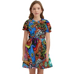 Art Color Dark Detail Monsters Psychedelic Kids  Bow Tie Puff Sleeve Dress by Ket1n9