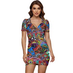 Art Color Dark Detail Monsters Psychedelic Low Cut Cap Sleeve Mini Dress by Ket1n9