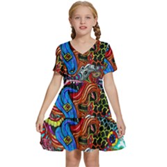 Art Color Dark Detail Monsters Psychedelic Kids  Short Sleeve Tiered Mini Dress by Ket1n9