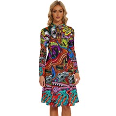 Art Color Dark Detail Monsters Psychedelic Long Sleeve Shirt Collar A-line Dress by Ket1n9