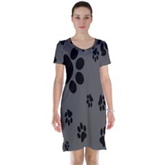 Dog Foodprint Paw Prints Seamless Background And Pattern Short Sleeve Nightdress by Ket1n9