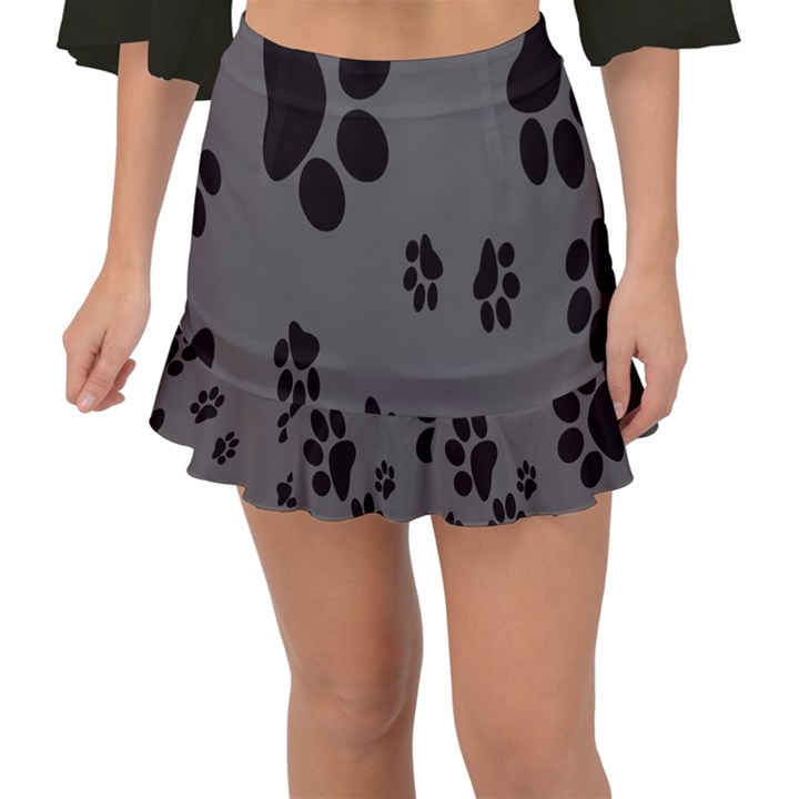 Dog Foodprint Paw Prints Seamless Background And Pattern Fishtail Mini Chiffon Skirt