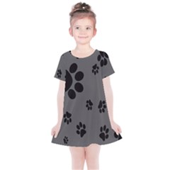 Dog Foodprint Paw Prints Seamless Background And Pattern Kids  Simple Cotton Dress by Ket1n9