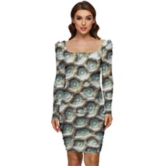 Ocean Pattern Women Long Sleeve Ruched Stretch Jersey Dress