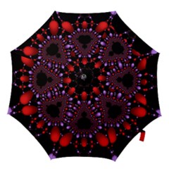 Fractal Red Violet Symmetric Spheres On Black Hook Handle Umbrellas (large) by Ket1n9