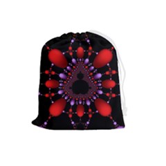 Fractal Red Violet Symmetric Spheres On Black Drawstring Pouch (large) by Ket1n9