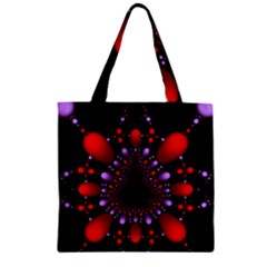 Fractal Red Violet Symmetric Spheres On Black Zipper Grocery Tote Bag by Ket1n9