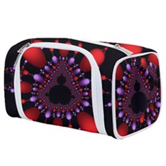 Fractal Red Violet Symmetric Spheres On Black Toiletries Pouch by Ket1n9