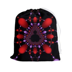 Fractal Red Violet Symmetric Spheres On Black Drawstring Pouch (2xl) by Ket1n9