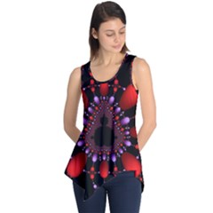 Fractal Red Violet Symmetric Spheres On Black Sleeveless Tunic by Ket1n9