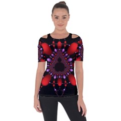 Fractal Red Violet Symmetric Spheres On Black Shoulder Cut Out Short Sleeve Top by Ket1n9