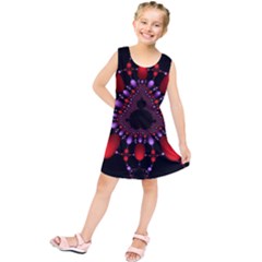 Fractal Red Violet Symmetric Spheres On Black Kids  Tunic Dress by Ket1n9