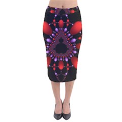 Fractal Red Violet Symmetric Spheres On Black Velvet Midi Pencil Skirt by Ket1n9