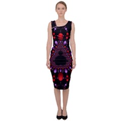 Fractal Red Violet Symmetric Spheres On Black Sleeveless Pencil Dress by Ket1n9