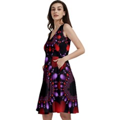 Fractal Red Violet Symmetric Spheres On Black Sleeveless V-neck Skater Dress With Pockets by Ket1n9