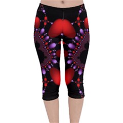 Fractal Red Violet Symmetric Spheres On Black Velvet Capri Leggings  by Ket1n9