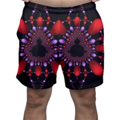 Fractal Red Violet Symmetric Spheres On Black Men s Shorts by Ket1n9