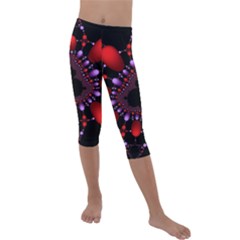 Fractal Red Violet Symmetric Spheres On Black Kids  Lightweight Velour Capri Leggings  by Ket1n9