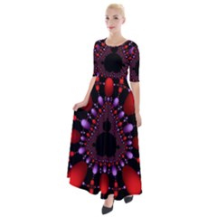 Fractal Red Violet Symmetric Spheres On Black Half Sleeves Maxi Dress by Ket1n9