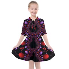 Fractal Red Violet Symmetric Spheres On Black Kids  All Frills Chiffon Dress by Ket1n9