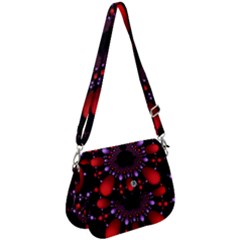 Fractal Red Violet Symmetric Spheres On Black Saddle Handbag by Ket1n9