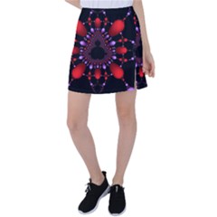 Fractal Red Violet Symmetric Spheres On Black Tennis Skirt by Ket1n9