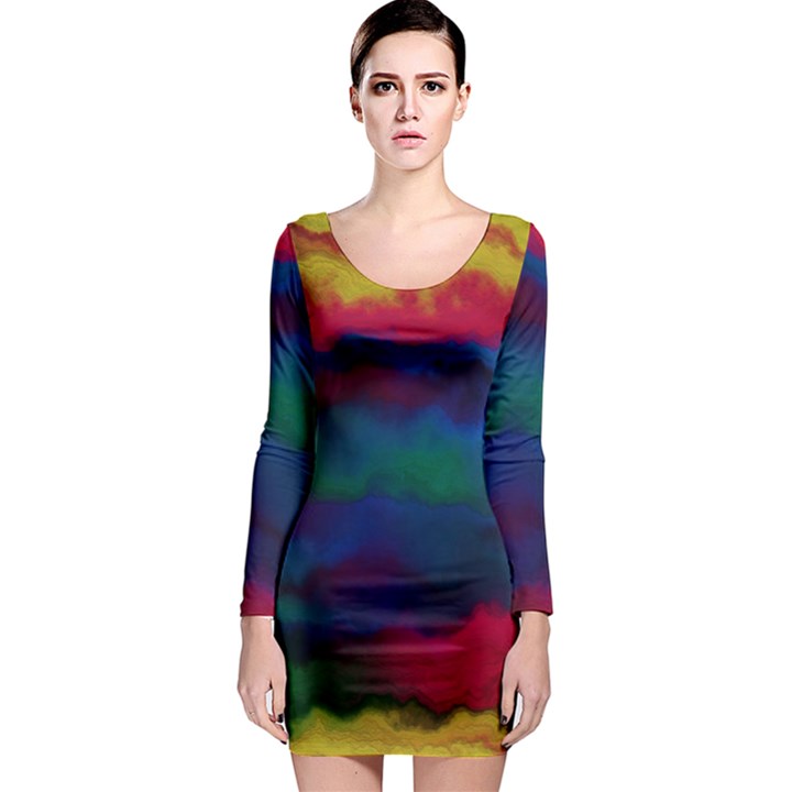 Watercolour Color Background Long Sleeve Bodycon Dress