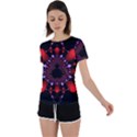 Fractal Red Violet Symmetric Spheres On Black Back Circle Cutout Sports T-Shirt View1