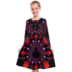 Fractal Red Violet Symmetric Spheres On Black Kids  Midi Sailor Dress by Ket1n9