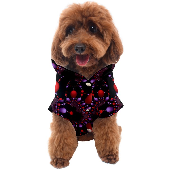 Fractal Red Violet Symmetric Spheres On Black Dog Coat