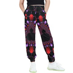 Fractal Red Violet Symmetric Spheres On Black Kids  Joggers by Ket1n9