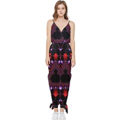 Fractal Red Violet Symmetric Spheres On Black Sleeveless Tie Ankle Chiffon Jumpsuit by Ket1n9