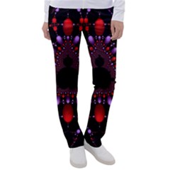 Fractal Red Violet Symmetric Spheres On Black Women s Casual Pants by Ket1n9