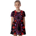 Fractal Red Violet Symmetric Spheres On Black Kids  Short Sleeve Pinafore Style Dress View1